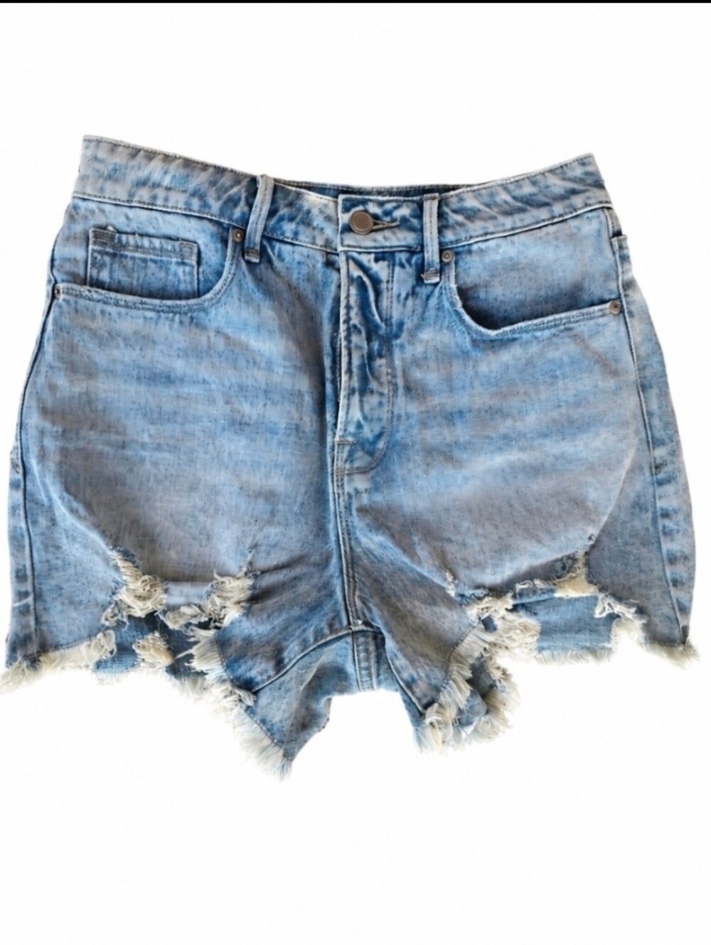 Good American Bombshell Denim Shorts Size 6/28 High Rise Raw Shark Bite Hem NWT